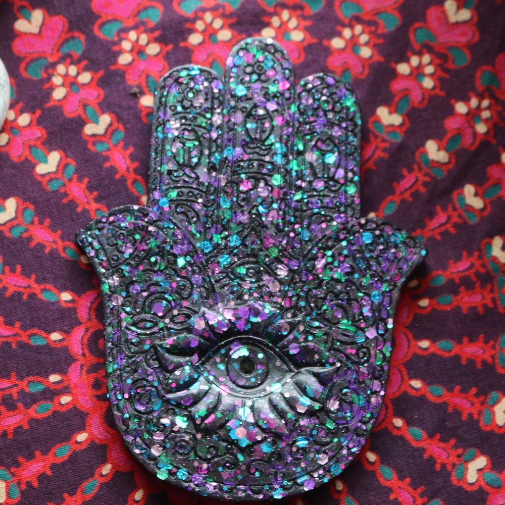 Glitter Filled Hamsa Hand Incense Burner